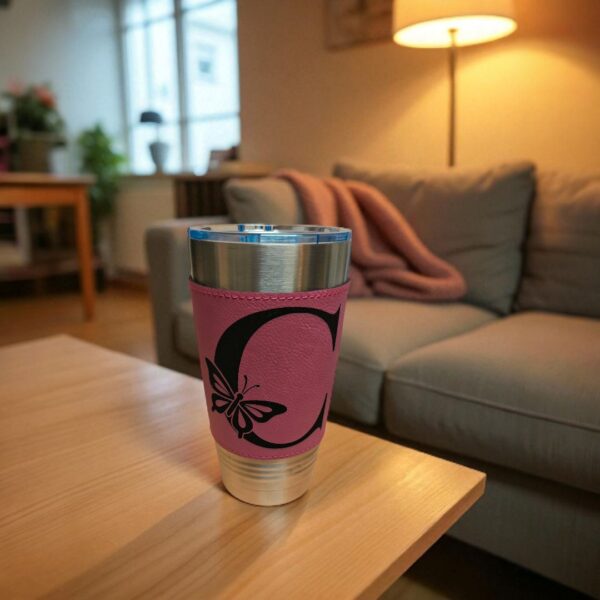 RVS Drinkbeker met kunst lederen sleeve - Afbeelding 2