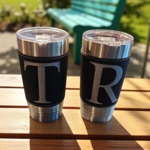 RVS Drinkbeker met kunst lederen sleeve
