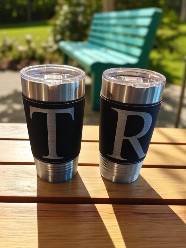 RVS Drinkbeker met kunst lederen sleeve